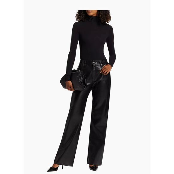 Citizens of Humanity Annina Black Recycled Leather Wide Leg High Rise Pants 27 - Picture 1 of 16